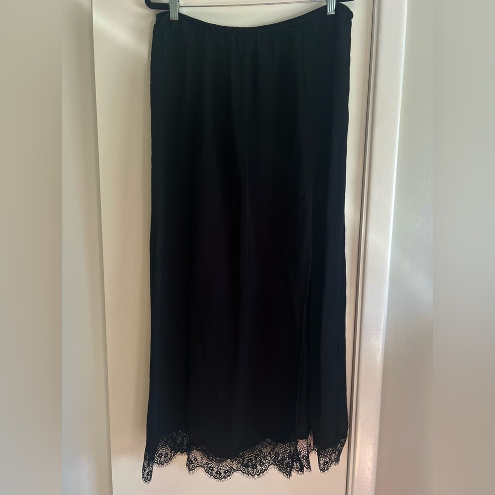 Aerie Black Maxi Skirt with Lace Trim Detail
